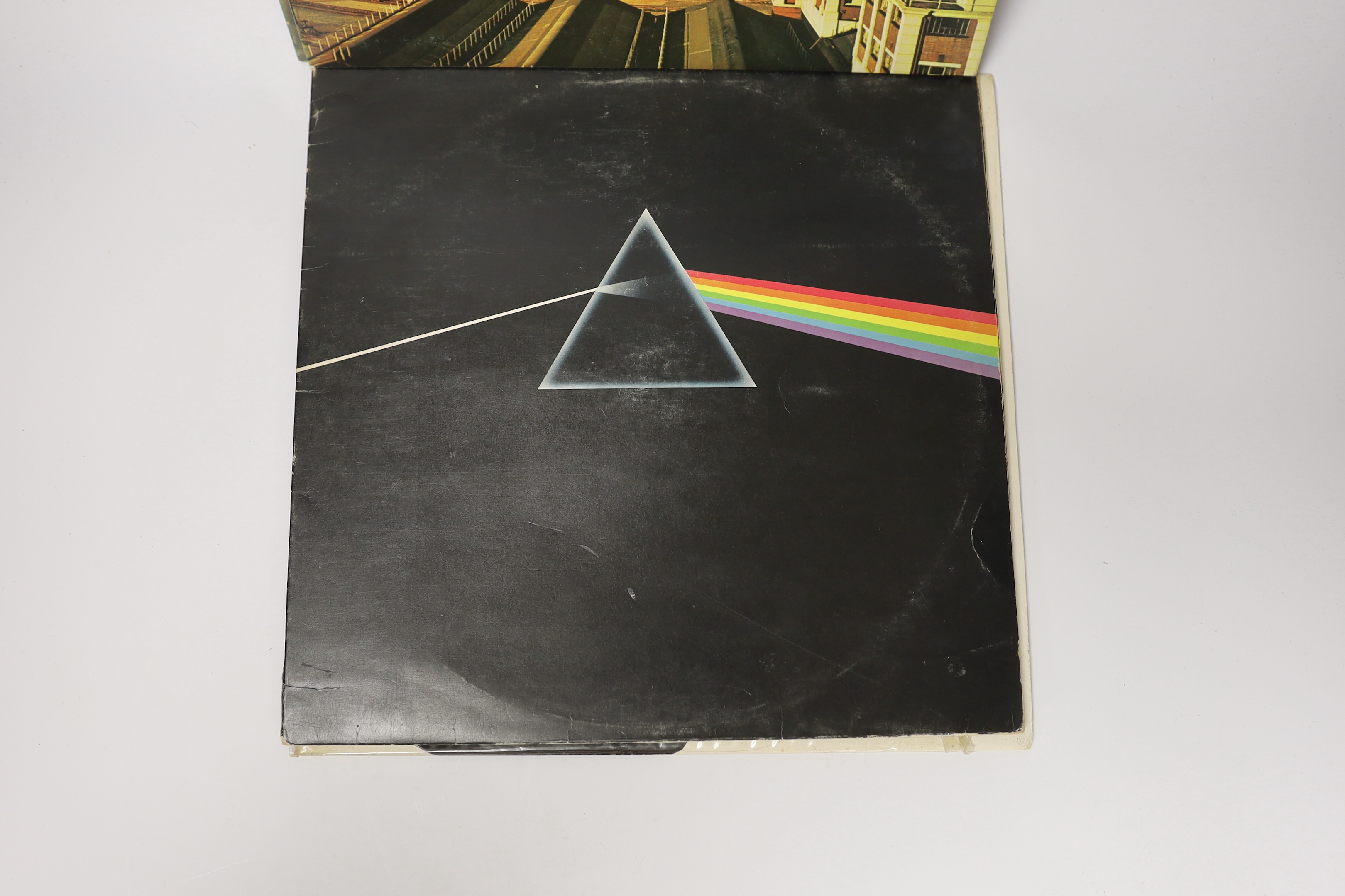 Five Pink Floyd LP record albums; Meddle (SHVL 795), Wish You Were Here (SHVL 814B), The Dark Side of the Moon (SVHL 804), Animals (SHVL 815A) and A Nice Pair (SHSP 4031)